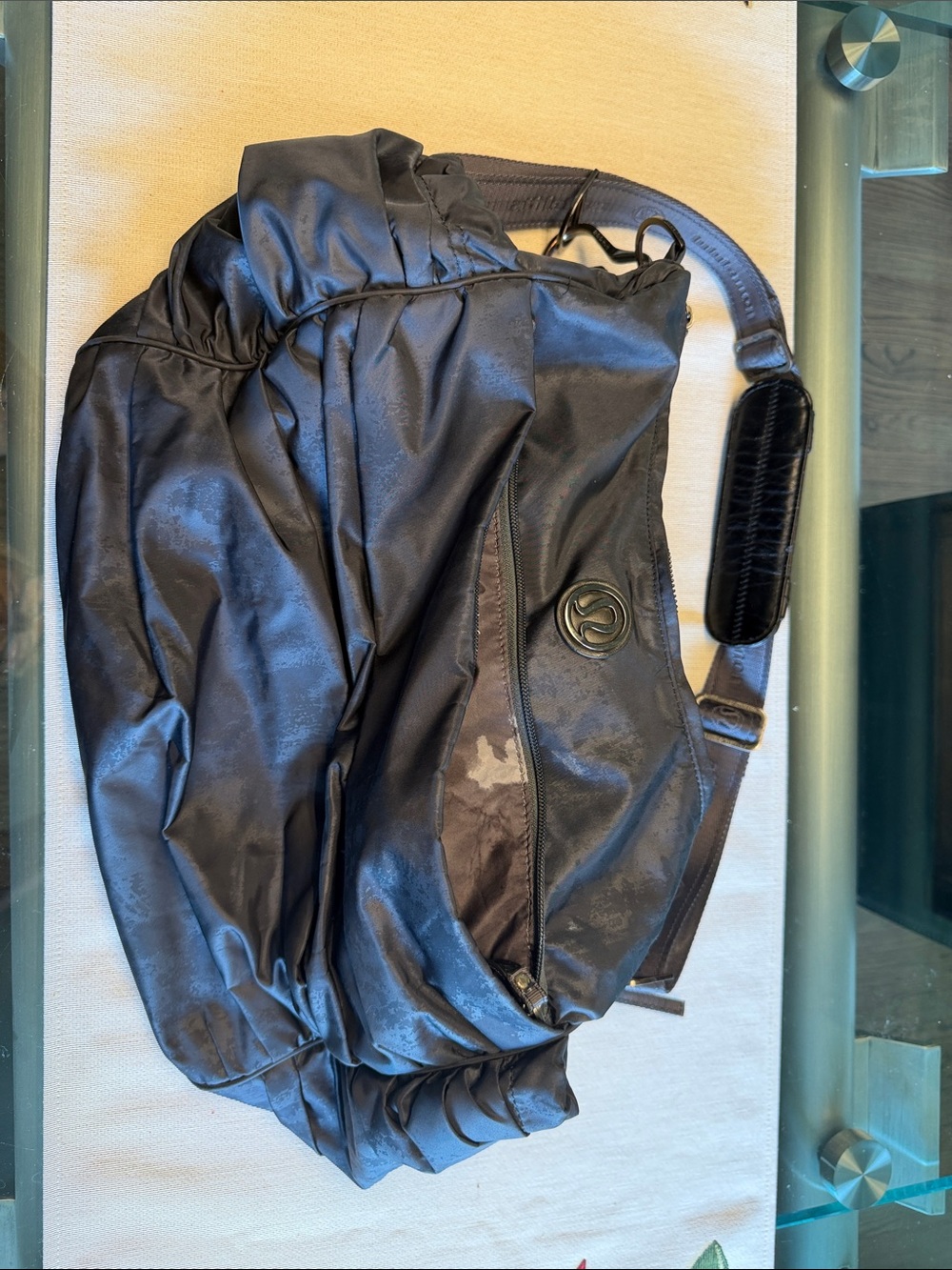 Lululemon black and light gray gym bag